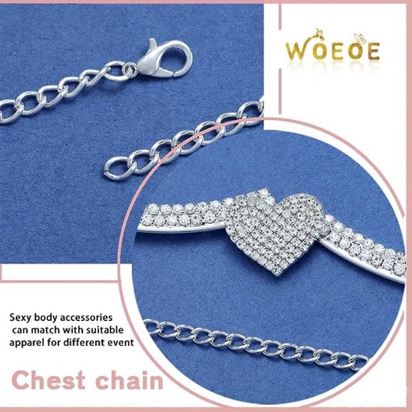 Rhinestone Chest Bracket Chain Silver Crystal Love Harness Chest Bra NEVER WORN - Picture 4 of 5